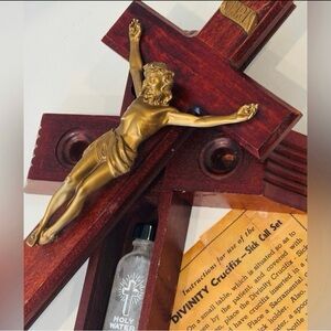 DIVINITY Crucifix Sick Call Set JESUS HEAL Wood Cross Original Antique Fine Art